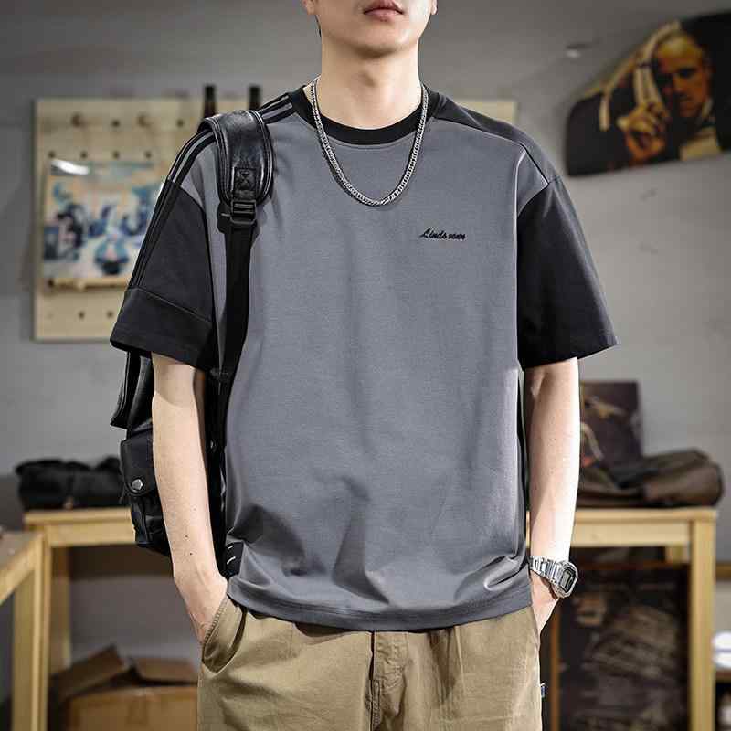 薄手 半袖 Tシャツ メンズ ゆったり フィット カジュアル 着回し自在 カラーブロック トップス アメリカン レトロ 半袖 Tシャツ 6,310円