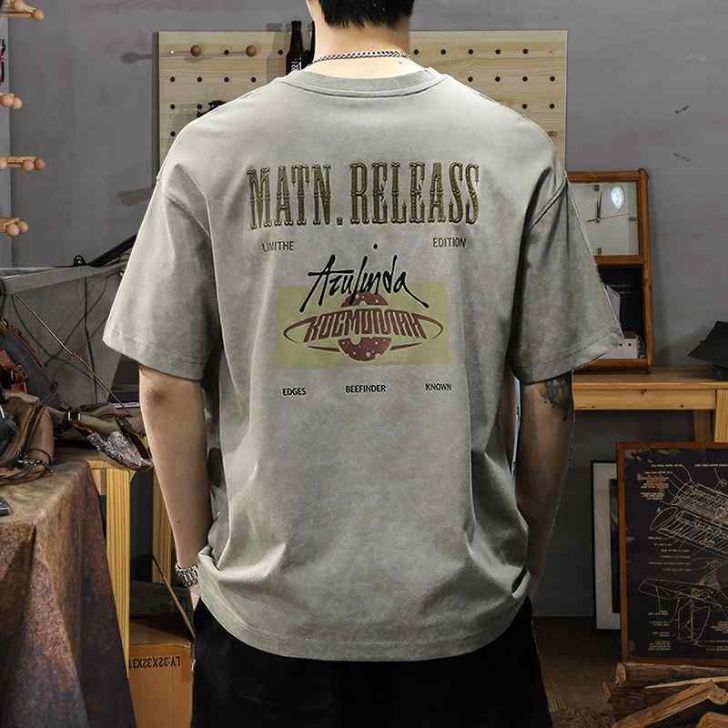 アメリカン レトロ 半袖 Tシャツ メンズ 夏 プリント クルーネック ゆったり 半袖 Tシャツ
