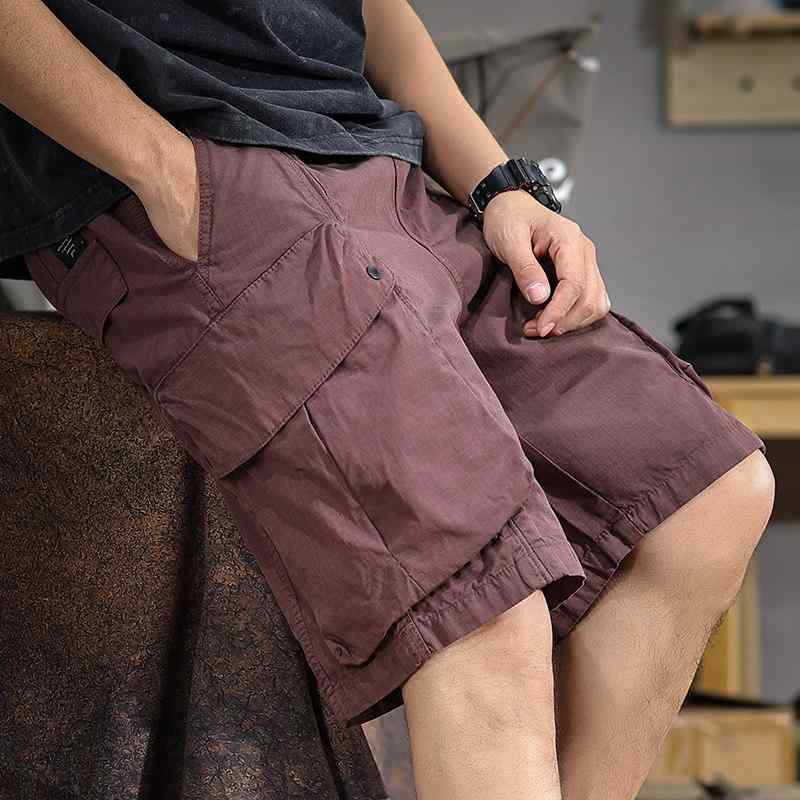 夏 冷感 パンツ メンズ ゆったり ストレート レッグ マルチ ポケット カジュアル パンツ ワーク ウェア 機能的 ハーフ パンツ
