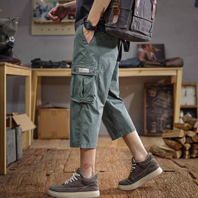 夏 メンズ ゆったり ストレート レッグ クロップド カジュアル パンツ 乗馬用 アメリカン ワーク ウェア スタイル パンツ