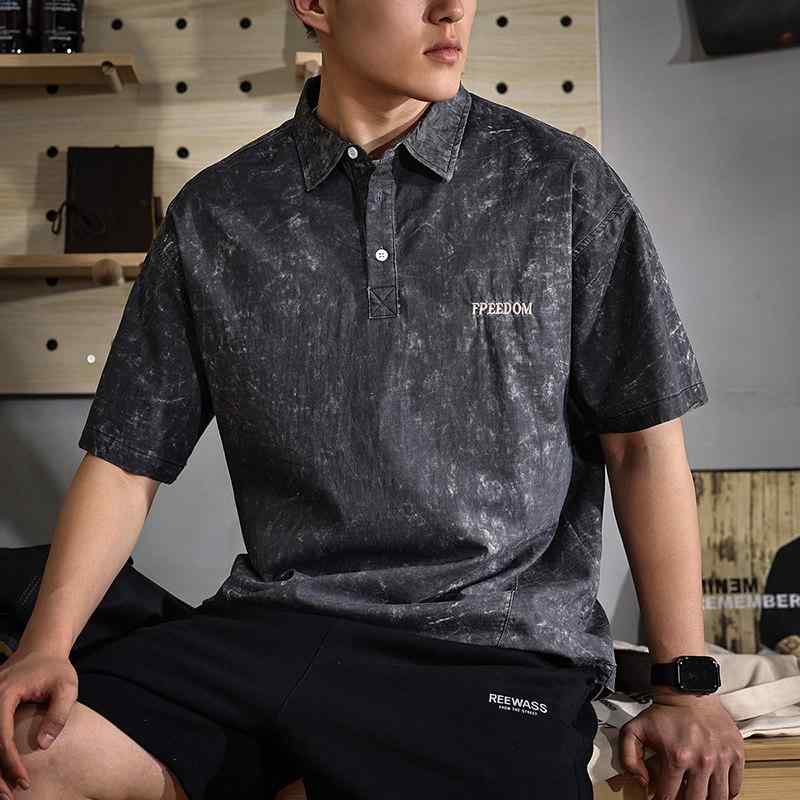 全面 プリント 半袖 ポロシャツ メンズ 夏 薄手 カジュアル 半袖 Tシャツ