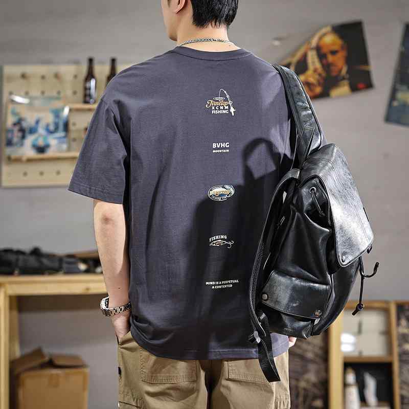 アウトドア フィッシング楽 プリント メンズ 半袖 Tシャツ 夏 コーデ スタイル ゆったり フィット 綿 素材 カジュアル 半袖 Tシャツ