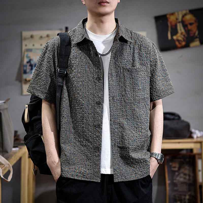 アウトドア 薄手 通気性 カジュアル 半袖 シャツ メンズ ゆったり アメリカン ポケット