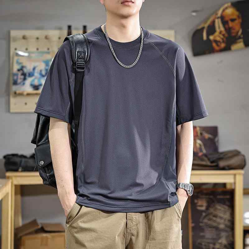通気性 メッシュ 冷感 半袖 Tシャツ メンズ ゆったり フィット ラウンドネック ハーフ スリーブ アウトドア 速乾 Tシャツ
