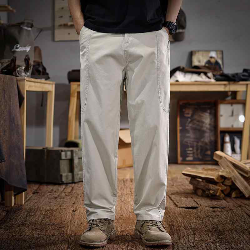 春 メンズ 綿 カジュアル パンツ ゆったり フィット 大きいサイズ ストレート レッグ ワイドレッグ アメリカン クール スタイリッシュ カーゴ パンツ