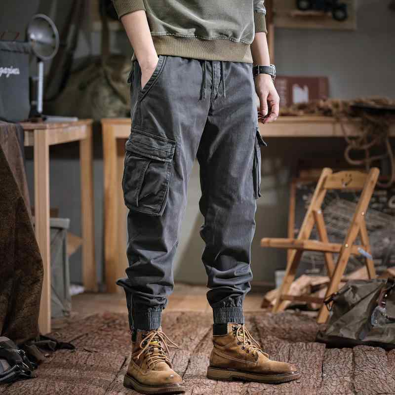 アメリカン レトロ マルチ ポケット 機能的 ワーク ウェア カジュアル パンツ メンズ 冬 フリース 裏地付き ゆったり テーパード パンツ