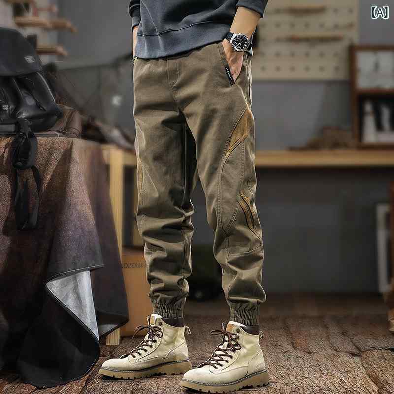 秋 カラーブロック カーゴ パンツ ジョガー パンツ カジュアル パンツ アメリカン レトロ ゆったり 大きいサイズ アウトドア 多機能 パンツ メンズ