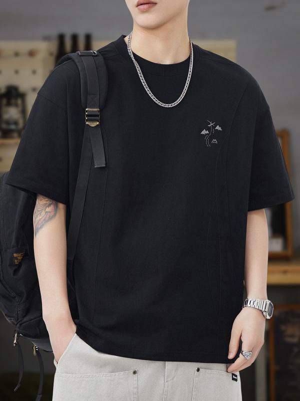 メンズ 半袖 Tシャツ 夏 ゆったり フィット ドロップショルダー 袖 Tシャツ