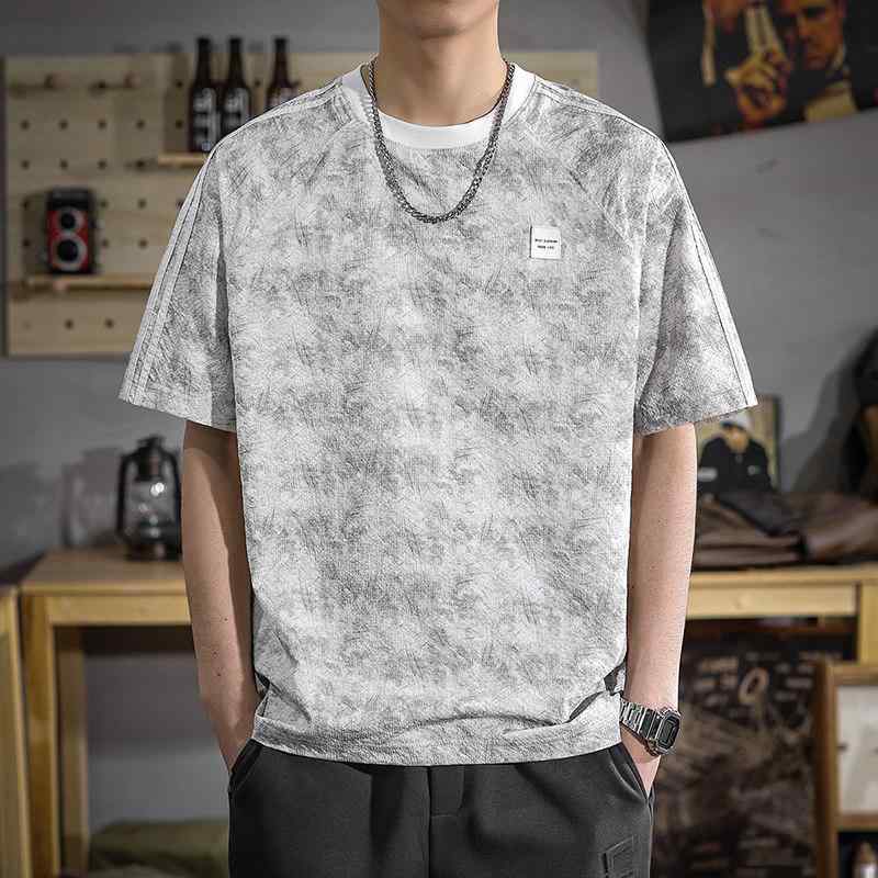 冷感 原料品 ラグラン捩り メンズ 半袖 プルオーバー ゆったり 着心地 大層らしい大きさ ラウンド首っ玉 二分の一 捩り 夏 心地よい プルオーバー