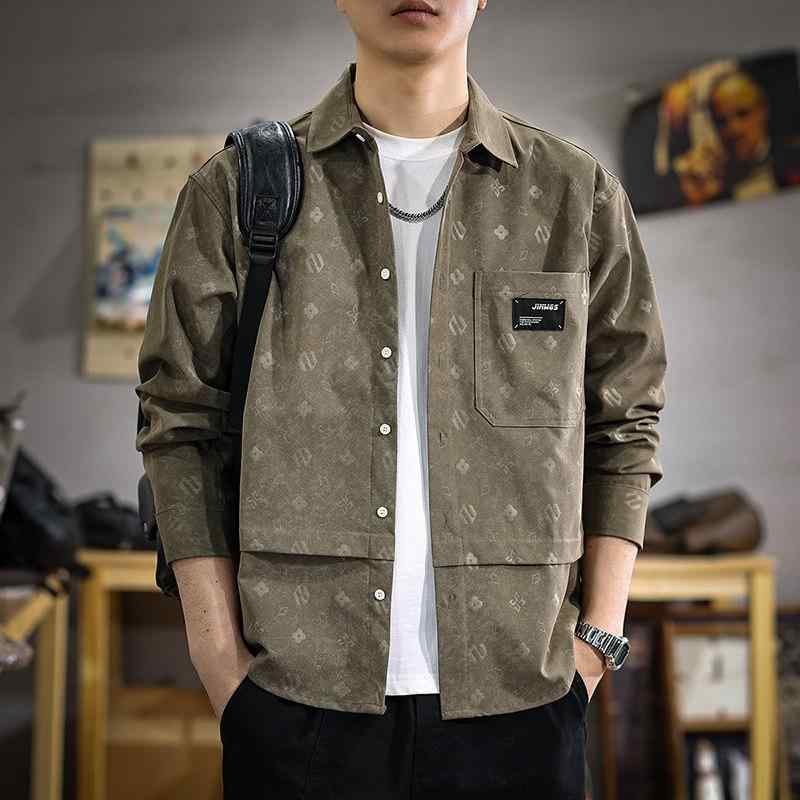 アメリカン プリント メンズ シャツ ゆったり フィット 大きいサイズ カジュアル トップ 春 ワーク ウェア シャツ ジャケット