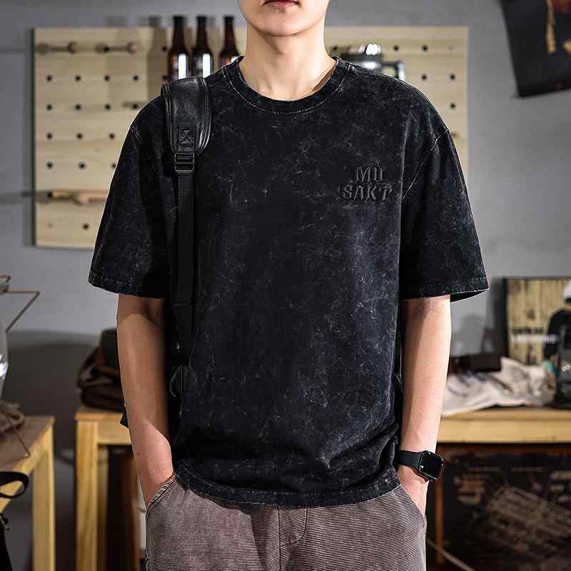 アメリカン レトロ クラシック 黒 半袖 Tシャツ メンズ ゆったり フィット タイダイ柄 綿 カジュアル Tシャツ 6,501円