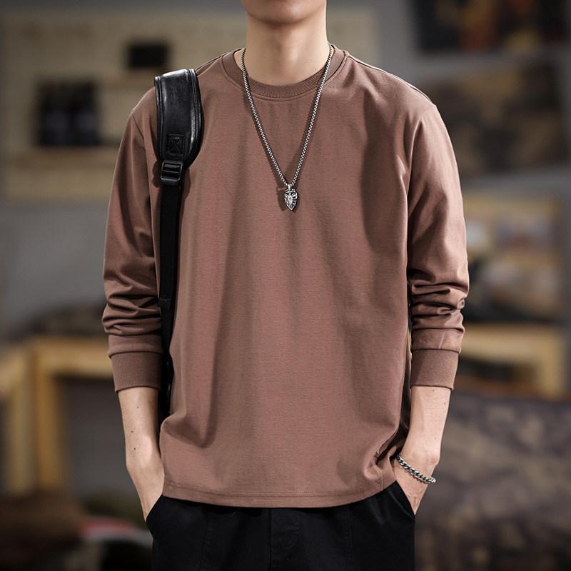 アメリカン 長袖 メンズ Tシャツ ゆったり フィット ラウンドネック 快適 トップス 秋 スタイル 無地 カジュアル スウェット シャツ