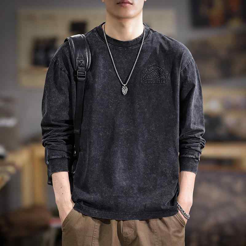 春 黒いこと 長袖 プルオーバー メンズ 填まる 気が大きい大きさ 労働者の一団のど首 アメリカン 汗水 プルオーバー