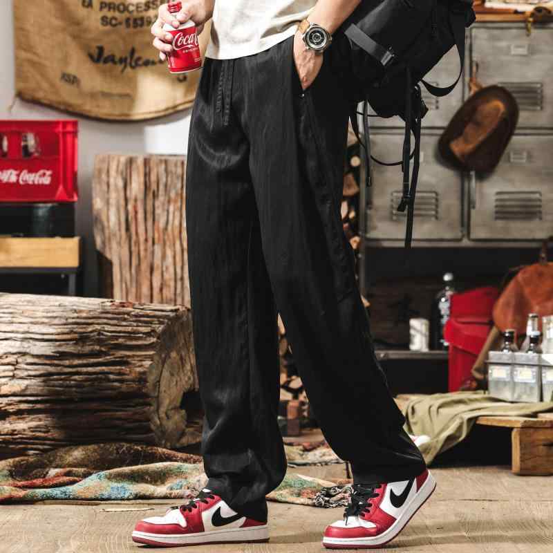 リヨセル テンセル パンツ 夏 スタイル メンズ 薄手 ストレート レッグ ロング パンツ ゆったり フィット メンズ カジュアル パンツ