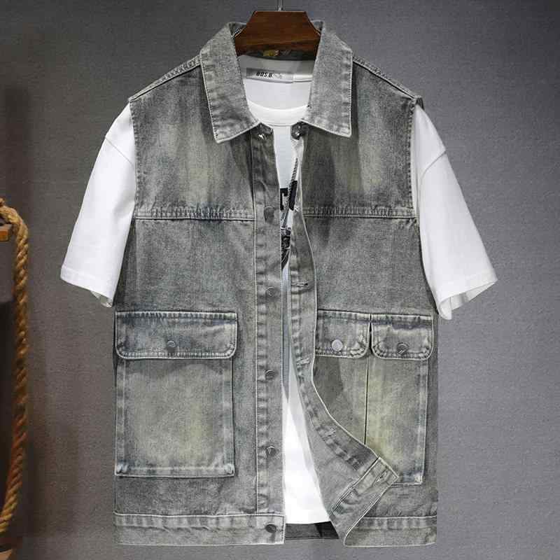 春 秋 ゆったり 細工物 お召しもの ジーンズ 限りない メンズ マルチ 衣嚢 レトロ 表現スタイル ノースリーブ 肩先 限りない