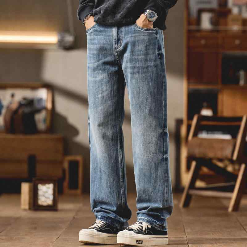 メンズ 春 秋 表現スタイル アメリカン レトロ ウォッシュ デニム 引っ切り無い レッグ 填まる ズボン下