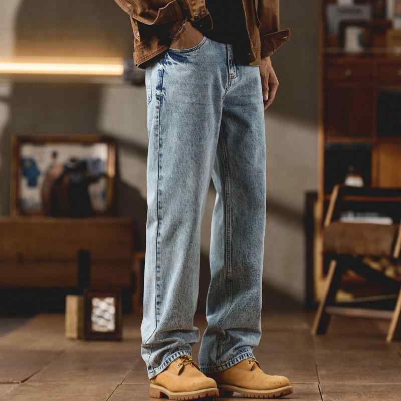 アメリカン メンズ ストリート ジーンズ 春 ゆったり ワイドレッグ パンツ メンズ 春　秋 スタイル レトロ ゆったり ストレート レッグ パンツ