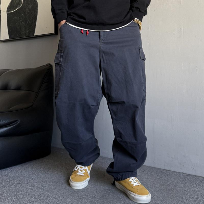 メンズ 春 秋 心地よい 冷やりとした レトロ 積貨委託貨物 ズボン下 衣嚢 引っ切りない レッグ ゆったり 相応う 綿 ワイドレッグ ズボン下