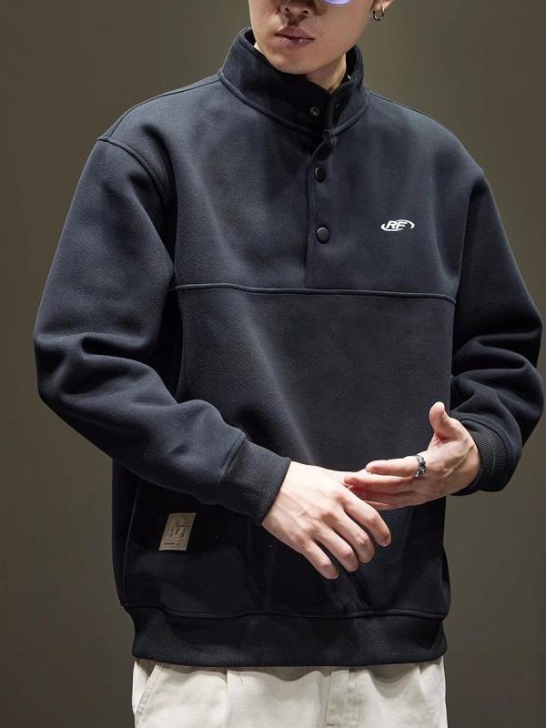 メンズ ファッション 服 男性用 オシャレ シンプル 大人 かっこいい ストリート 紳士服 ヘビー ボタン ダウン スタンドカラー スウェット シャツ フィット 長袖 スポーツ ジャケット