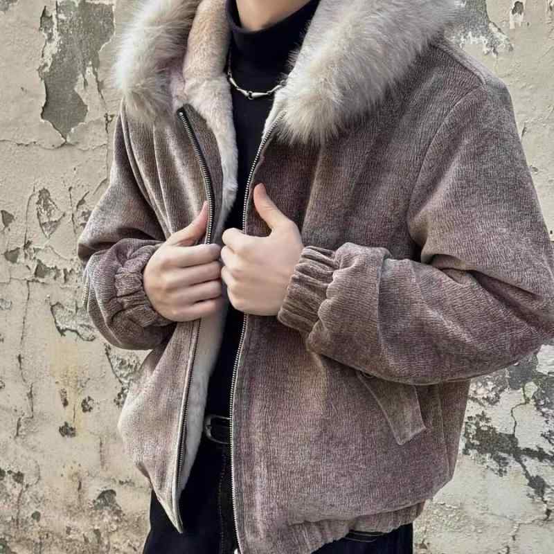 メンズ ファッション 服 男性用 オシャレ シンプル 大人 かっこいい ストリート 紳士服 フェイクラビットファー ツリー テクスチャ マウンテン イーグル フード付き コットン パッド ジャケット リバーシブル |リコット