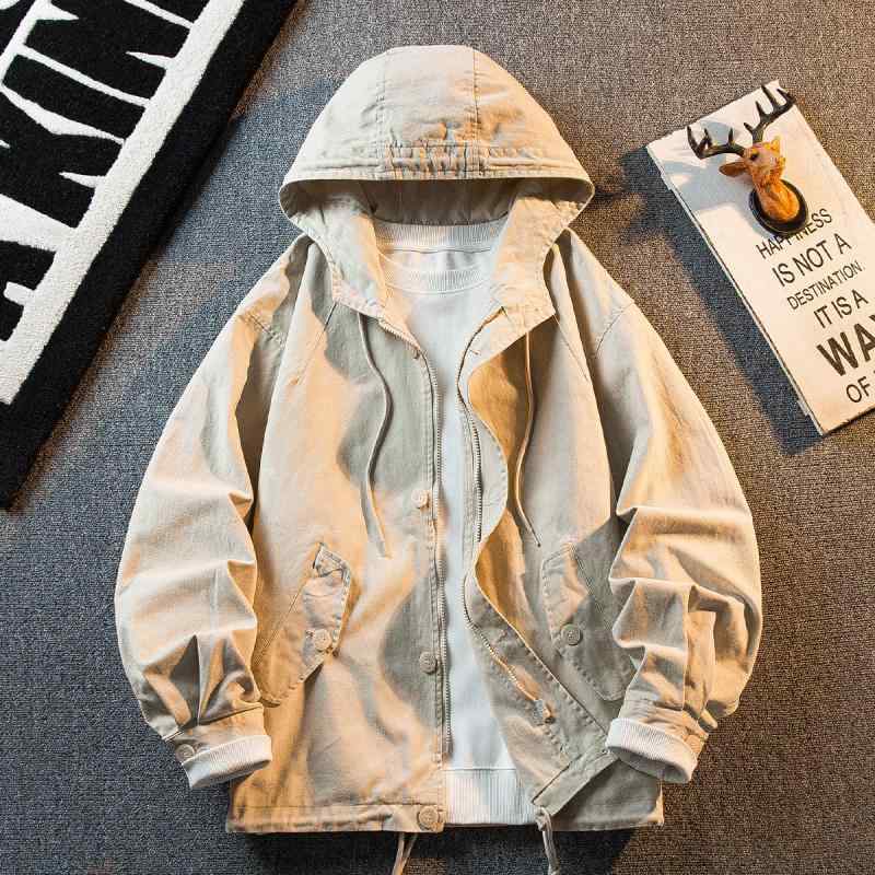 メンズ ファッション 服 男性用 オシャレ シンプル 大人 かっこいい ストリート 紳士服 アメリカン レトロ コットン ドローストリング フード付き ハンティング ジャケット ゆったり フィット ウォッシュ加工 ワーク