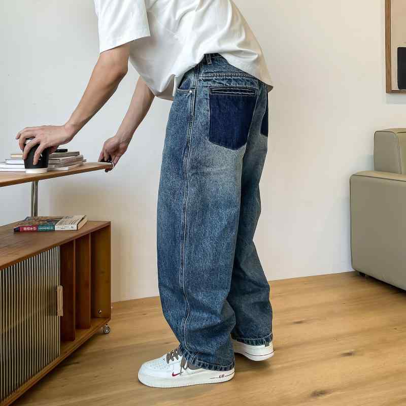 メンズ 流行り物 服 成人男性用 オシャレ 分かりやすい 成年者 かっこいい 表どおり 成人男性服  アメリカン 心地よい ダメージポケットジーンズ 引っ切りない デニム