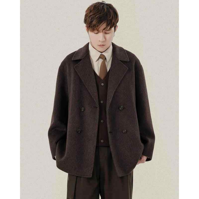 メンズ ファッション 服 男性用 オシャレ シンプル 大人 かっこいい ストリート 紳士服 ロング ダブル フェイス ウール スーツ ジャケット ウール コート ウール ゆったり コート |リコット