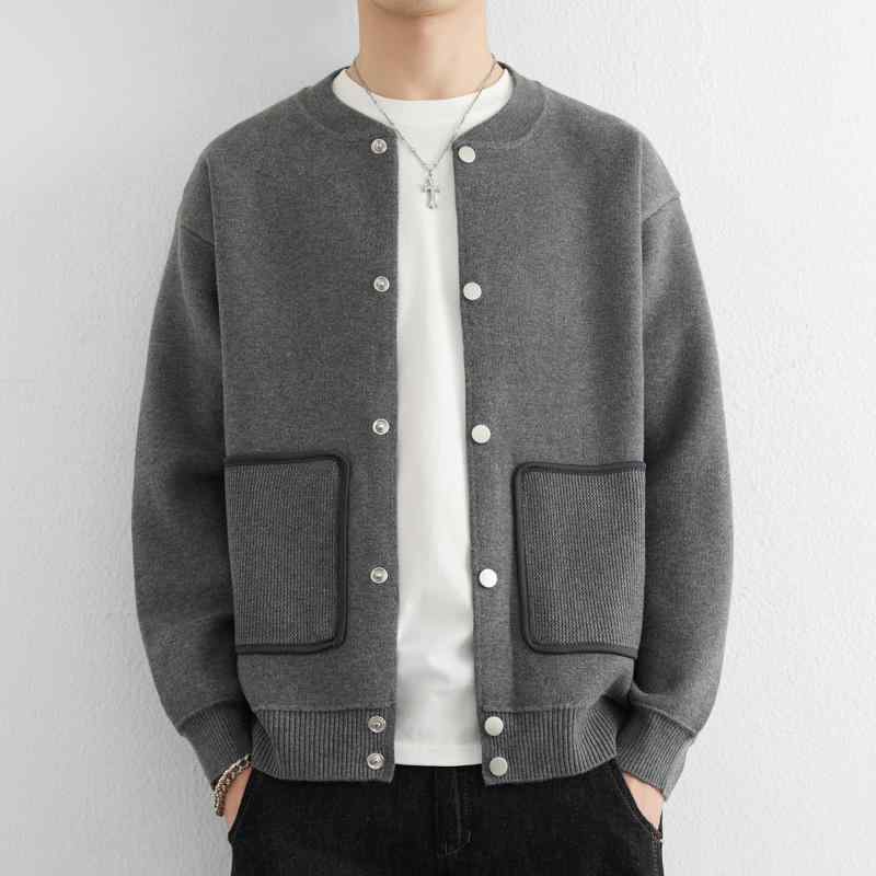メンズ ファッション 服 男性用 オシャレ シンプル 大人 かっこいい ストリート 紳士服 ニット カーディガン ジャケット シンプル カジュアル ベースボールカラーセーター ジャケット