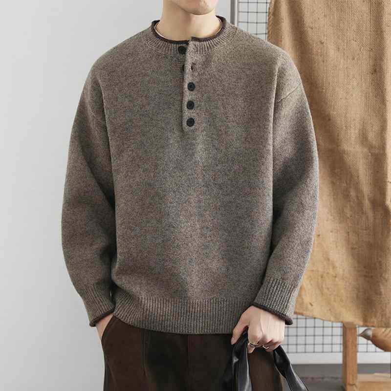 メンズ ファッション 服 男性用 オシャレ シンプル 大人 かっこいい ストリート 紳士服 ヘンリーカラーセーター ゆったり カジュアル ニット ウール セーター インナーレイヤー