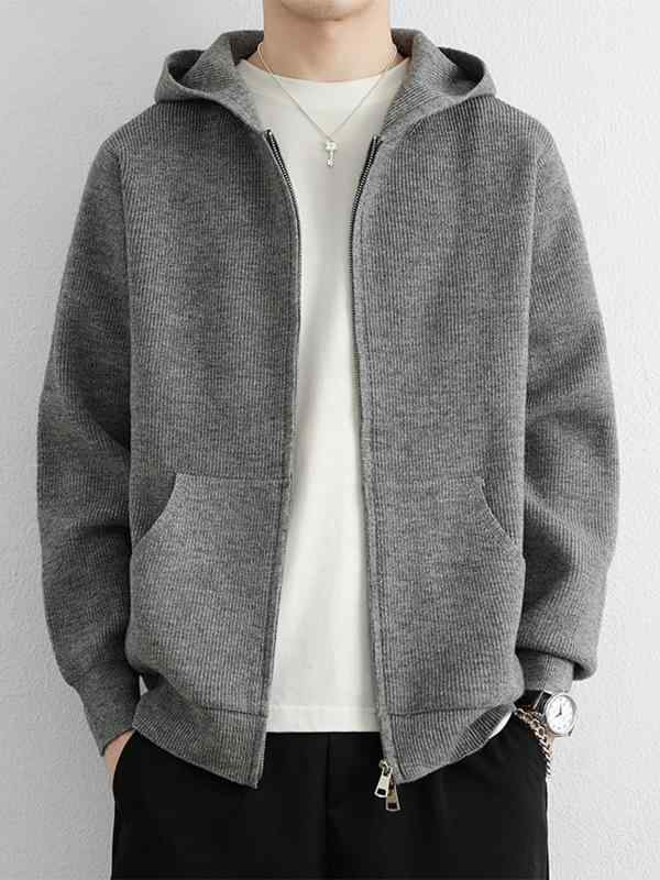 メンズ ファッション 服 男性用 オシャレ シンプル 大人 かっこいい ストリート 紳士服 フード付き ニット カーディガン ジャケット シンプルス タイル カジュアル セーター ジャケット