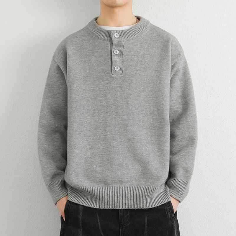 メンズ ファッション 服 男性用 オシャレ シンプル 大人 かっこいい ストリート 紳士服 レトロ ヘンリーカラーセーター フィット 無地 リラックスフィット フリース ニット ウェア