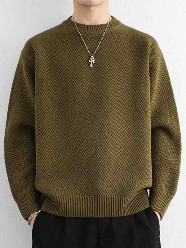 メンズ ファッション 服 男性用 オシャレ シンプル 大人 かっこいい ストリート 紳士服 綿 セーター ゆったり フィット 無地 シンプル ラウンドネック ニットウェア