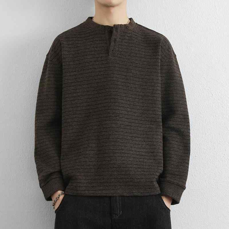 メンズ 流行り物 服 成人男性用 オシャレ 分かりやすい 成年者 かっこいい 表どおり 成人男性服  レトロ ヘンリー色合い プルオーバー 色合い 差しつかえる 縞模様 心地好い 伸び伸びする 編み物お召しもの トップス-メンズファッション-ニット・セーター