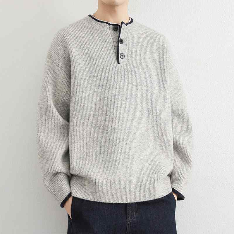 メンズ ファッション 服 男性用 オシャレ シンプル 大人 かっこいい ストリート 紳士服 ヘンリーカラーセーター ゆったり フィット カラーブロッキングリラックス ベースニット インナーレイヤー
