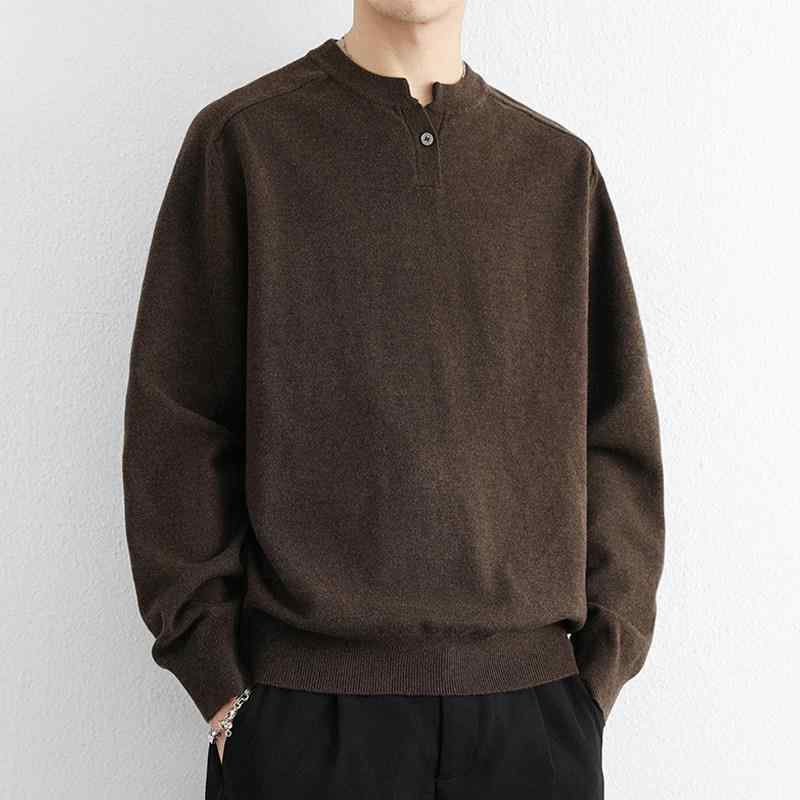 メンズ ファッション 服 男性用 オシャレ シンプル 大人 かっこいい ストリート 紳士服 レトロ ヘンリーカラー セーター フィット 無地 シンプル ベースレイヤー ニット ウール セーター