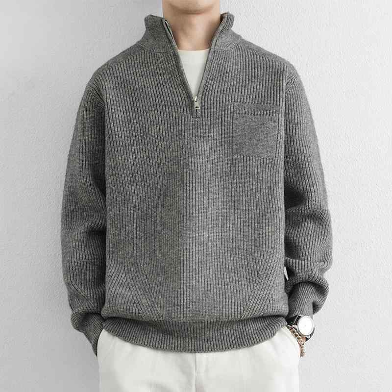 メンズ ファッション 服 男性用 オシャレ シンプル 大人 かっこいい ストリート 紳士服 ハーフジップ スタンドカラー セーター ゆったり シンプル プルオーバー ニットウェア