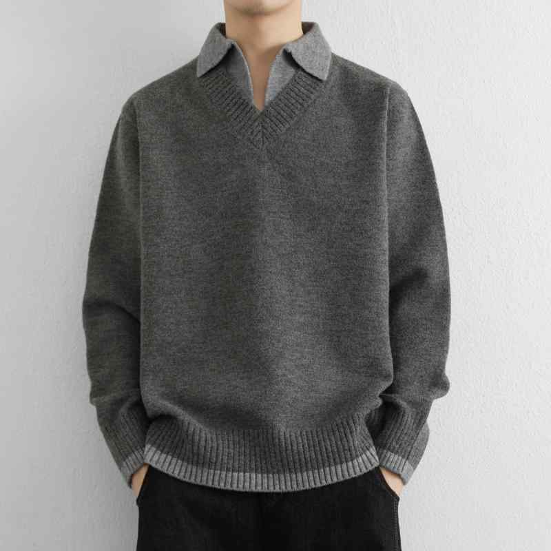 メンズ ファッション 服 男性用 オシャレ シンプル 大人 かっこいい ストリート 紳士服 重ね着 セーター ゆったり カジュアル 襟 ニット ウェア