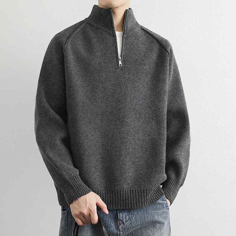 メンズ 流行り物 服 成人男性用 オシャレ 分かりやすい 成年者 かっこいい 表どおり 成人男性服  ハーフジップ 照明ランプ色合い スウェーター ゆったり 填まる レトロ 分かりやすい 編み物スウェーター インナーレイヤー