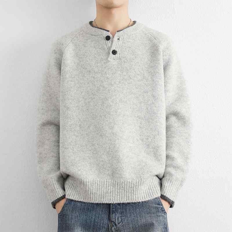 メンズ ファッション 服 男性用 オシャレ シンプル 大人 かっこいい ストリート 紳士服 ヘンリーカラーセーター ゆったり フィット シンプル 快適 ゆったり インナーレイヤー ニット セーター