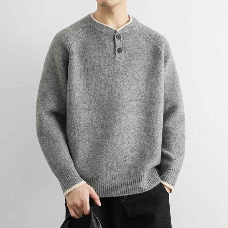 メンズ ファッション 服 男性用 オシャレ シンプル 大人 かっこいい ストリート 紳士服 レトロ ヘンリーカラーセーター ゆったり ニットウェア インナーレイヤー