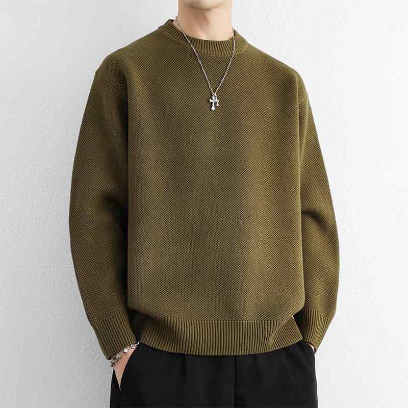 メンズ ファッション 服 男性用 オシャレ シンプル 大人 かっこいい ストリート 紳士服 綿 クルーネックセーター ゆったり フィット 無地 レトロ ニットウェア インナーレイヤー