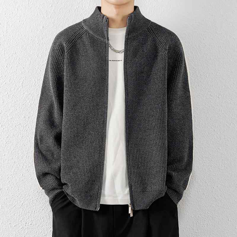 メンズ ファッション 服 男性用 オシャレ シンプル 大人 かっこいい ストリート 紳士服 スタンドカラー ニット カーディガン ストライプ シンプル ゆったり カジュアル ジップアップ セーター カーディガン