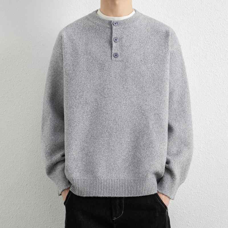メンズ 流行り物 服 成人男性用 オシャレ 分かりやすい 成年者 かっこいい 表どおり 成人男性服  ヘンリー色合いプルオーバー 編み物お召しもの 伸び伸びする ユニセックスニット ベースレイヤー メンズファッション-トップス
