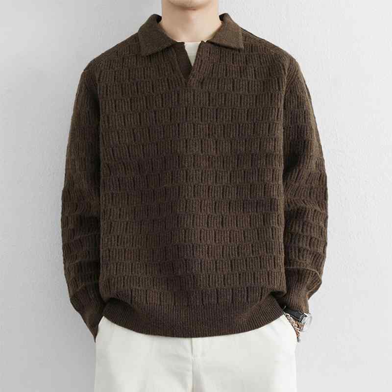 メンズ 流行り物 服 成人男性用 オシャレ 分かりやすい 成年者 かっこいい 表どおり 成人男性服  ポロ 襟 今めかしい スウェーター 無地 編み物お召しもの ゆったり 填まる