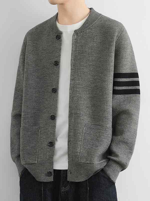 メンズ 流行り物 服 成人男性用 オシャレ 分かりやすい 成年者 かっこいい 表どおり 成人男性服  編み物 ジレー 色つや立ちはだかる 縞模様 伸び伸びする 野球色つや スウェーター 上衣