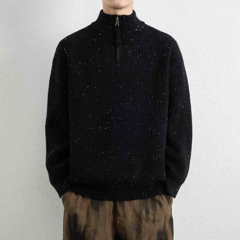 メンズ 流行り物 服 成人男性用 オシャレ 分かりやすい 成年者 かっこいい 表どおり 成人男性服  かっこ良い ゆったり ハーフジップ 編み物プルオーバー トップス-ニット・セーター-メンズファッション