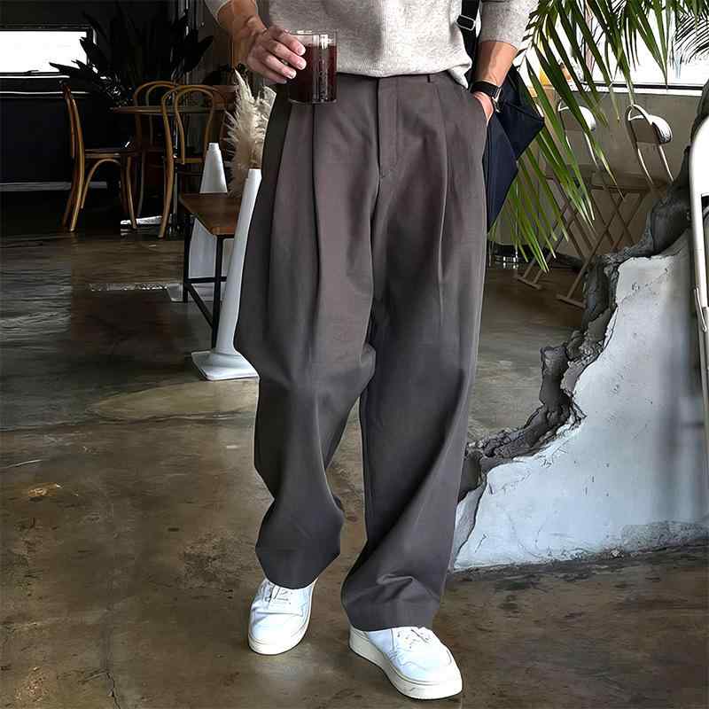 メンズ パンツ 男性用 ダブルプリーツ 春　秋 カジュアル ワイドストレート ロングパンツ ゆったり 通勤ウェア 普段使い ストレッチ 快適