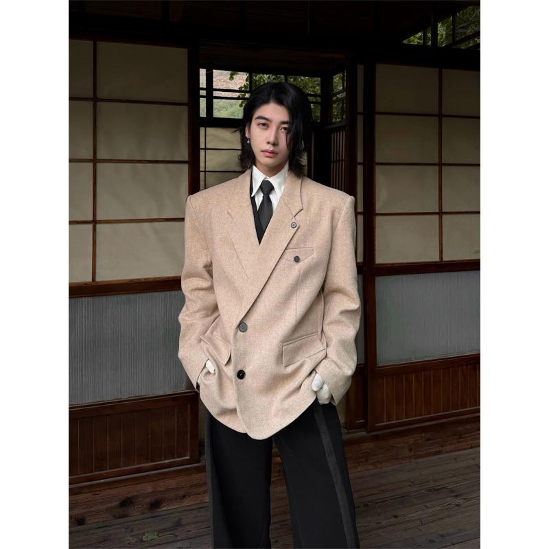 メンズ ファッション 服 男性用 シンプル かっこいい 大人 春コーデ ウール スーツ ジャケット レトロ オーバーサイズ スーツ |リコット