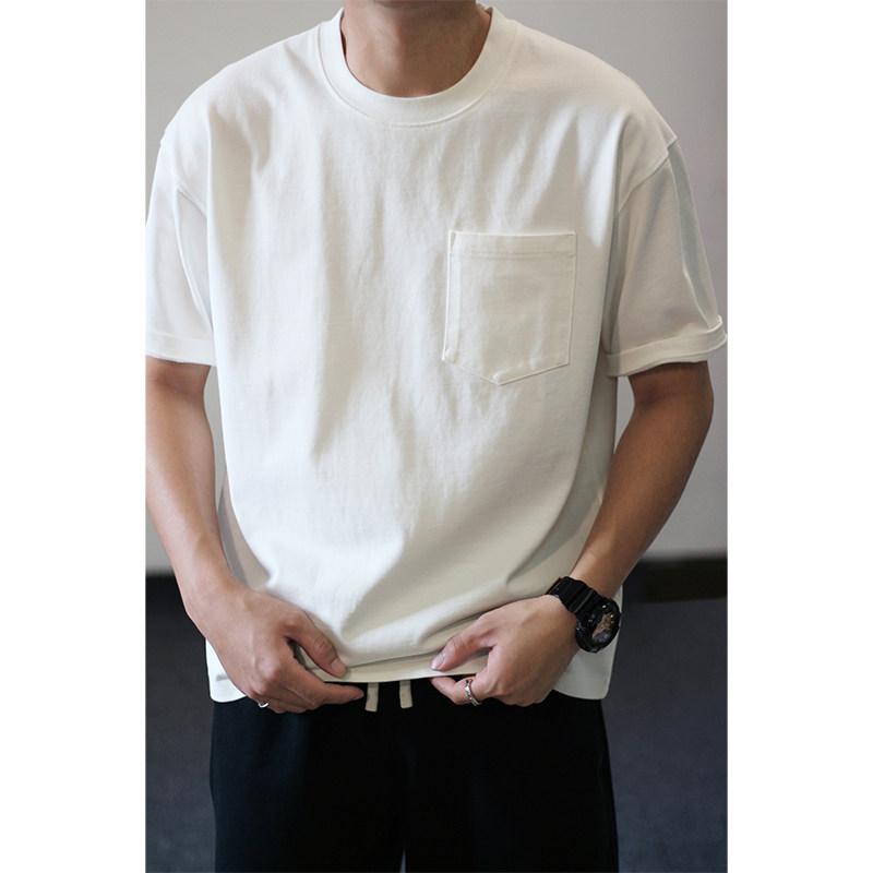 メンズ ファッション 服 男性用 シンプル かっこいい 大人 春コーデ アメリカン レトロ コットン ラウンドネック 半袖 シルエット 無地 シャツ レイヤリング シャツ