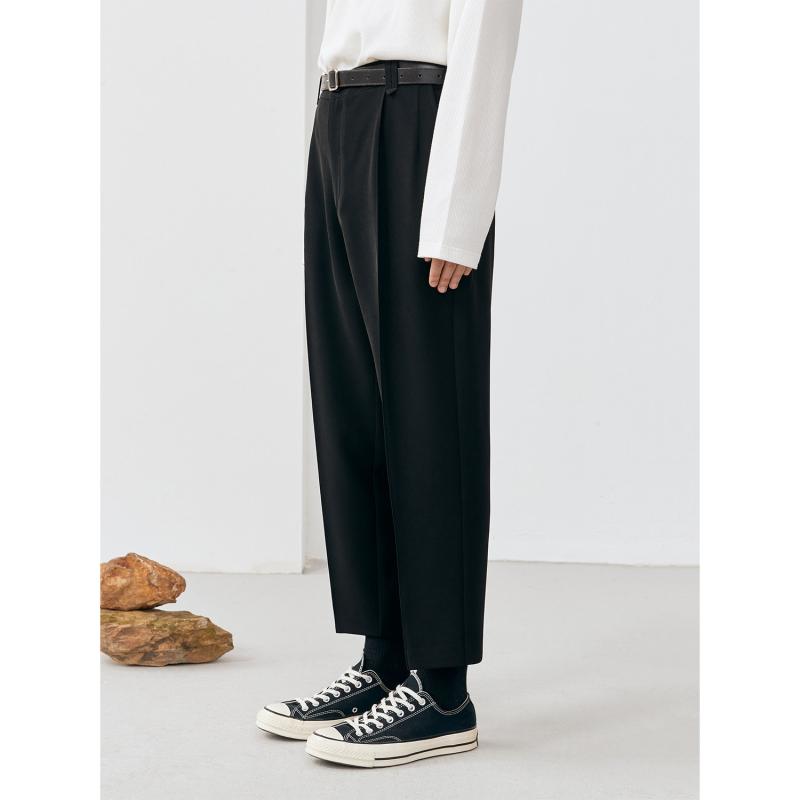 メンズ ファッション 服 男性用 シンプル かっこいい 大人 春コーデ シンプル クラシック ストレート レッグ クロップド パンツ センターシーム リラックス スーツ パンツ